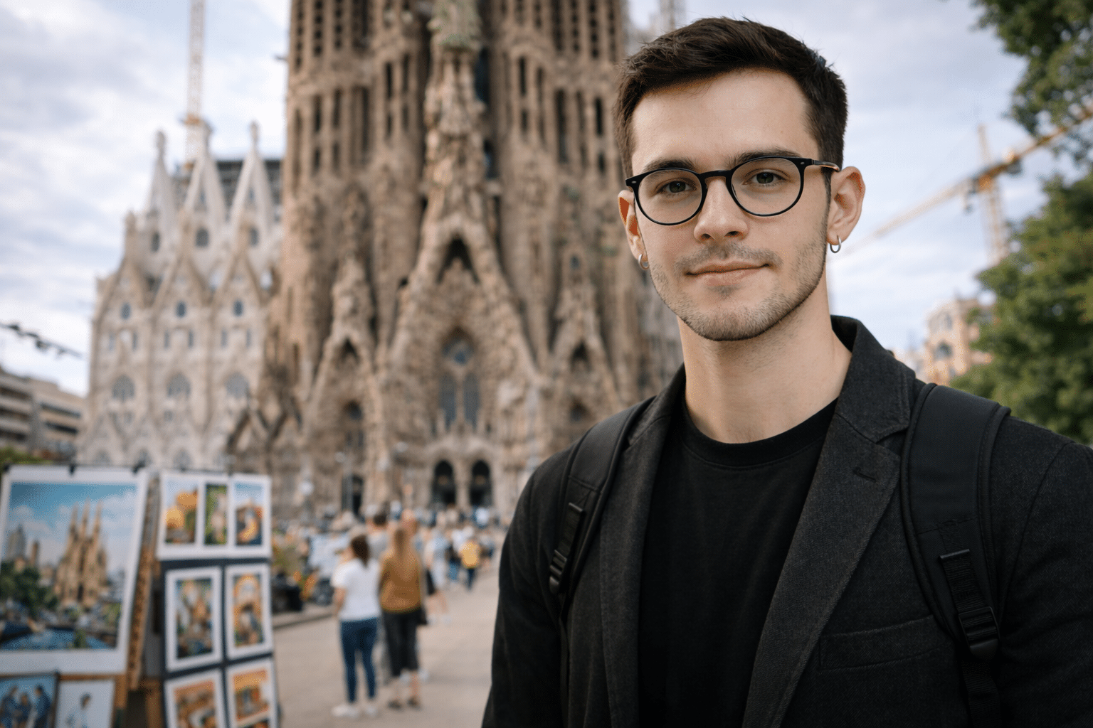 Jeune homme devant la Sagrada Familia